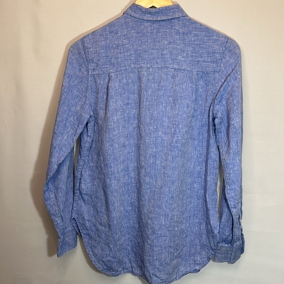 LL Bean Womens Linen Shirt Blue Chambray Blouse Top Buttons Long Sleeve Beach XS - Picture 7 of 14